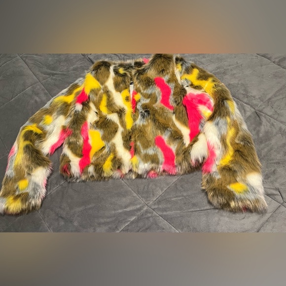Luxy USA Multi Color Faux Fur Cropped Jacket, Size Small, EUC - Picture 1 of 8